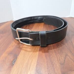 F & L Classic Men's Black Leather Belt With Hidden Zipper Compartment